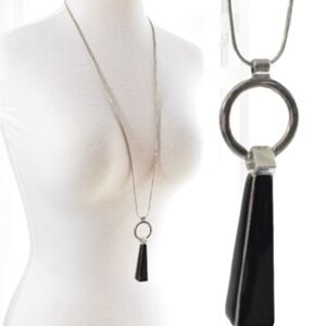 Silver toned and Black Pendant Necklace